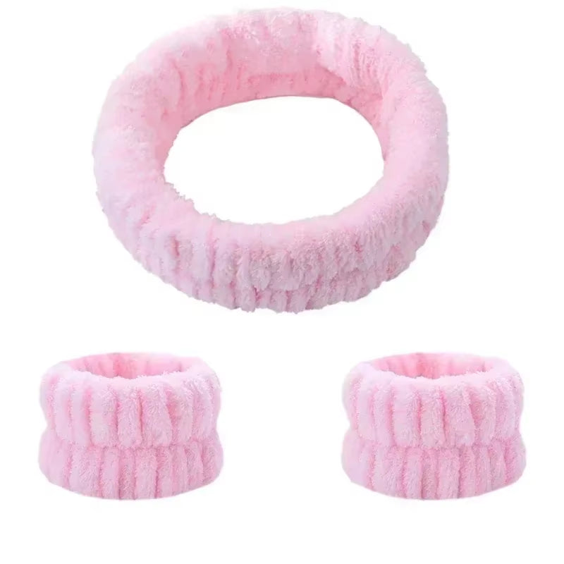 2/3Pcs Bow Headband Wristband Set Towel Elastic Soft Washing Face Shower Make up Yoga Sports Skincare Headband for Women Girls