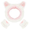 3PCS Spa Headband and Wristband Set, Cute Cat Ears Headband for Washing Face Makeup Headband Face Wash Headband Wrist Bands(White 02)