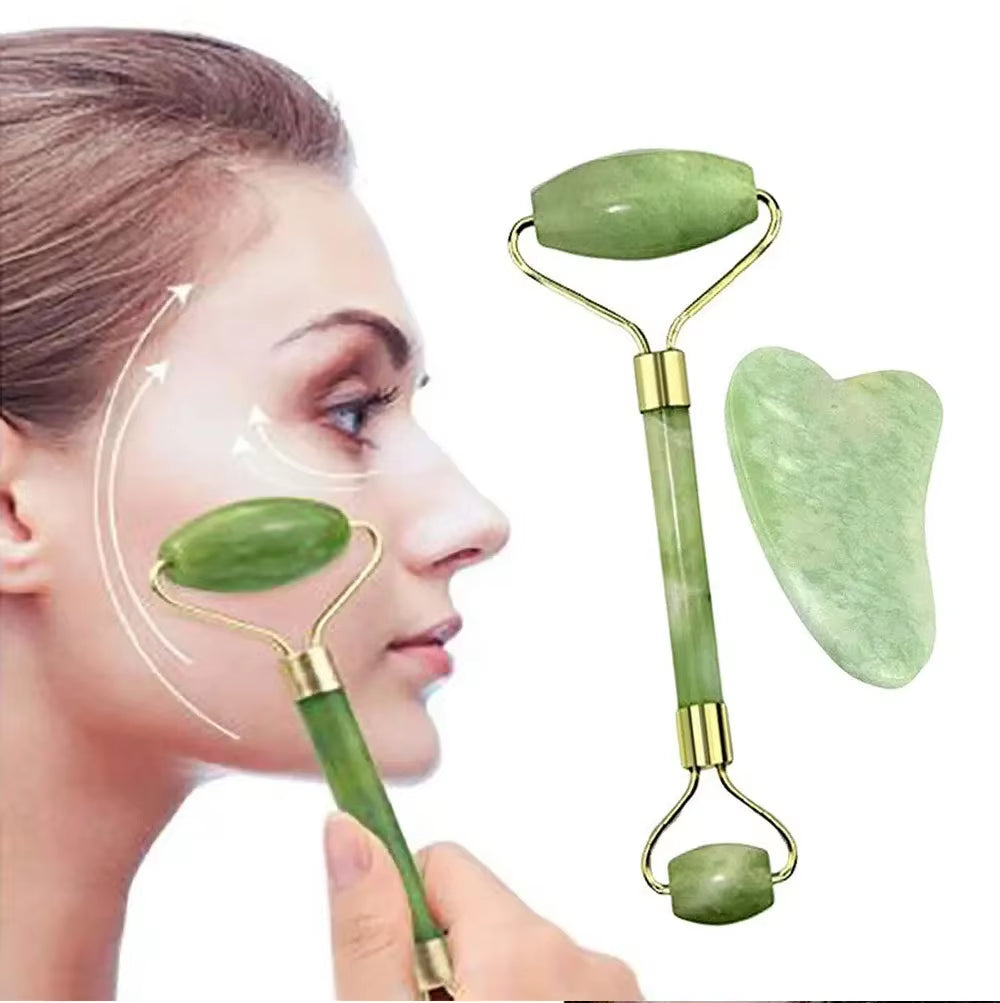 Natural Jade Facial Roller Gua Sha Set Scraping Board Green Jade Stone Eye Massage Face Lift Body Slim Thin Lift Skin Care Tools