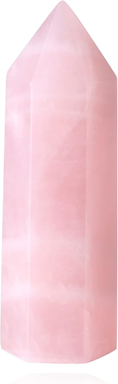 2" Rose Quartz Healing Crystals Stones Crystal Wand Tower Natural Quartz Points Hexagonal Gemstone Reiki Meditation Chakra Balance Witch Good Luck Crystal