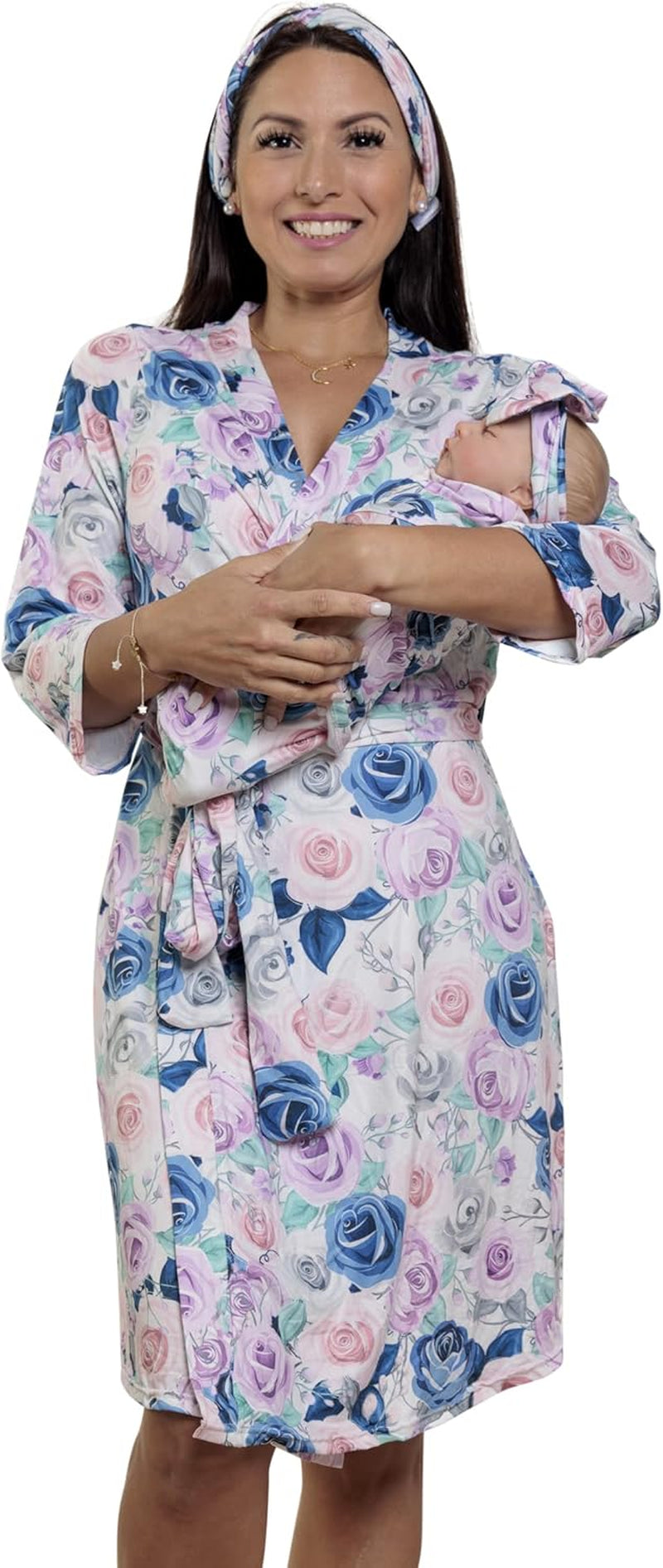 Maternity Robe and Baby Swaddle Blanket, Milk Silk Matching Delivery Robe and Swaddling Wrap for Mom and Baby