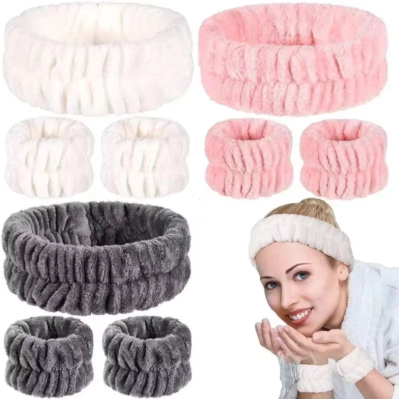 2/3Pcs Bow Headband Wristband Set Towel Elastic Soft Washing Face Shower Make up Yoga Sports Skincare Headband for Women Girls