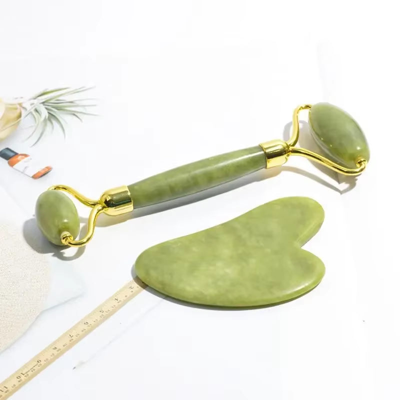 Natural Jade Facial Roller Gua Sha Set Scraping Board Green Jade Stone Eye Massage Face Lift Body Slim Thin Lift Skin Care Tools