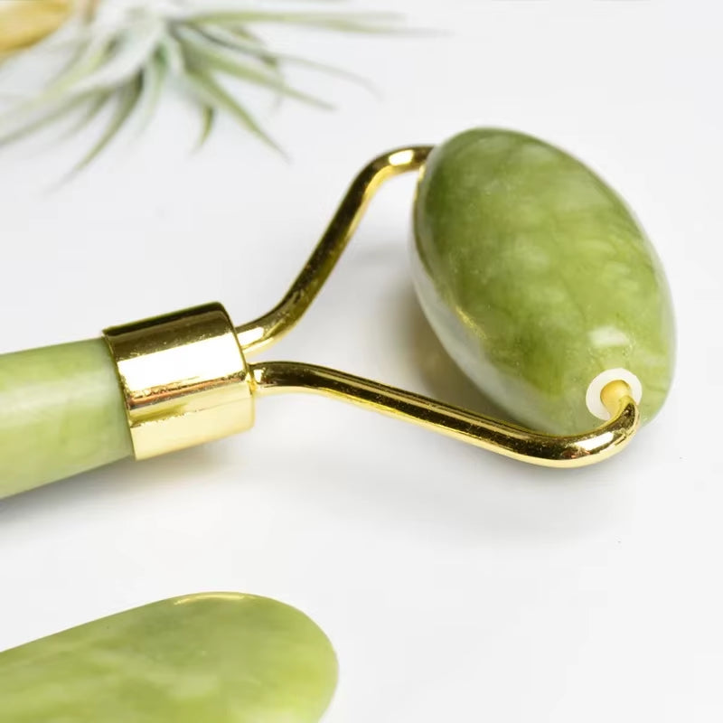 Natural Jade Facial Roller Gua Sha Set Scraping Board Green Jade Stone Eye Massage Face Lift Body Slim Thin Lift Skin Care Tools