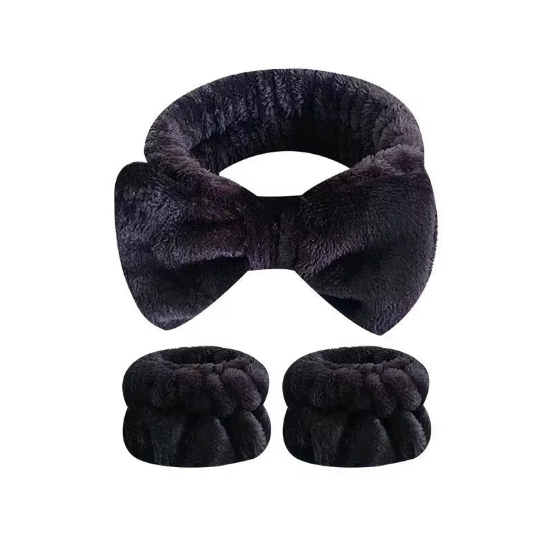 2/3Pcs Bow Headband Wristband Set Towel Elastic Soft Washing Face Shower Make up Yoga Sports Skincare Headband for Women Girls