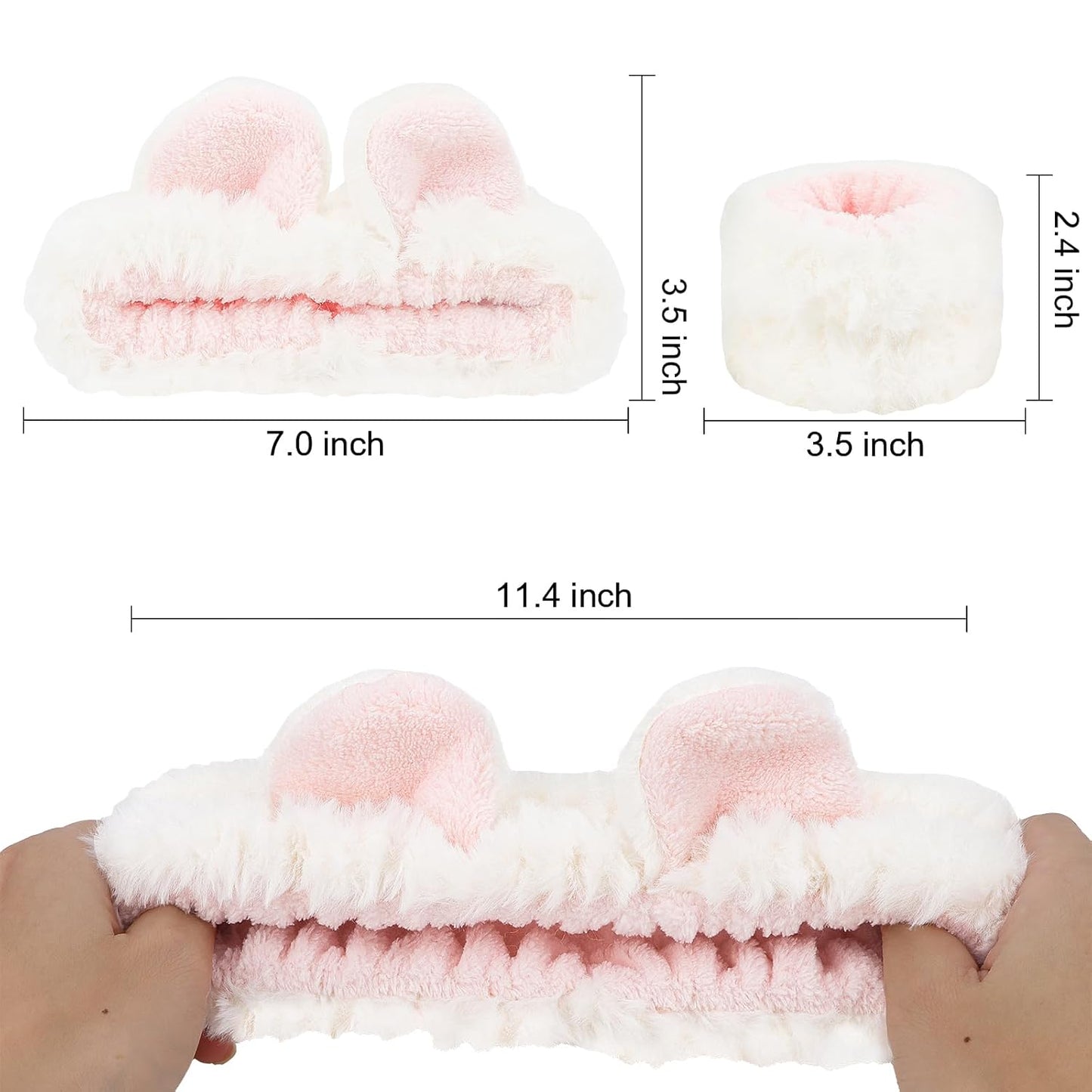 3PCS Spa Headband and Wristband Set, Cute Cat Ears Headband for Washing Face Makeup Headband Face Wash Headband Wrist Bands(White 02)