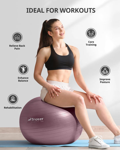 Yoga Ball - Exercise Ball for Workout Pilates Stability - Anti-Burst and Slip Resistant for Physical Therapy, Birthing, Stretching & Core Workout, Office Ball Chair, Flexible Seating, Home Gym