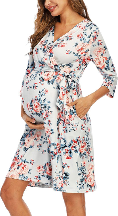 Maternity Hospital Robe Labor and Delivery Nursing Robe Maternity Sleepwear Pregnancy and Postpartum Breastfeeding